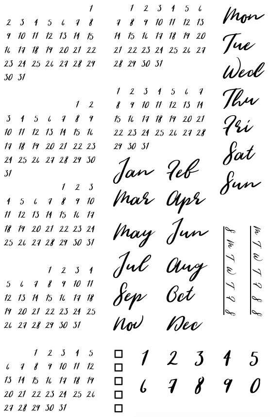 Calendar Stamp Kit – Brush Font – PEBBLE STATIONERY CO.